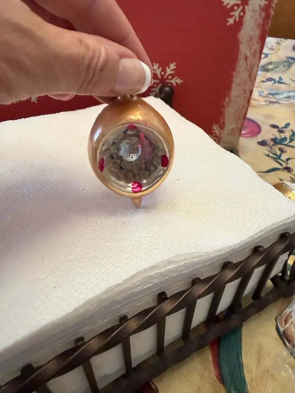 Vintage Polish Mercury Glass Teardrop Indent Reflector Christmas Ornament with M